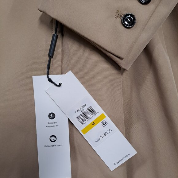 NEW CALVIN KLEIN Double-Breasted Skirted Raincoat with Removable Hood (medium) - Picture 6 of 10